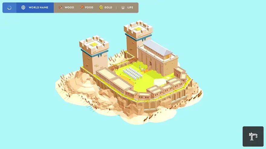 Castello di pietra su un'isola circondata dall'acqua, costruito in Pocket Build